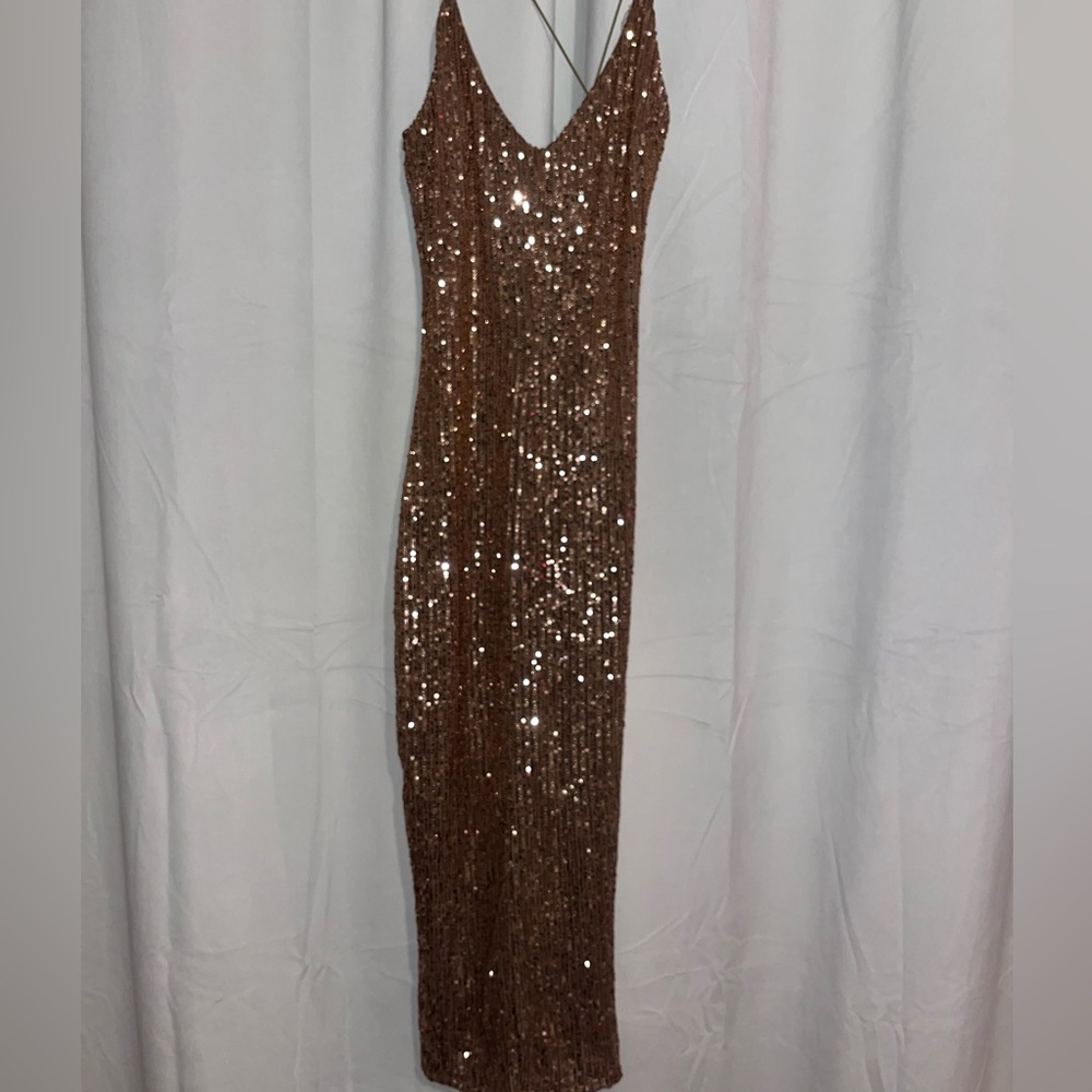 Bronze Sequence Bodycon Dress With Slit